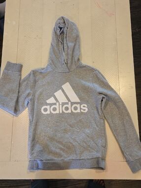 adidas Light Gray Hoodie with White Logo